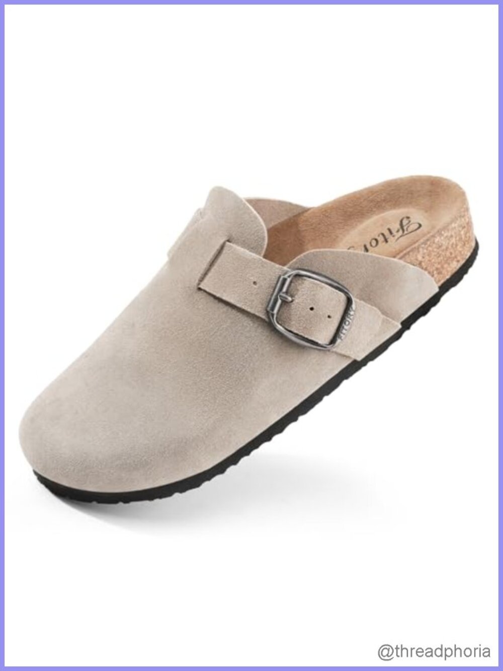 Genuine Leather Clog Mules with Suede Cork Insole and Adjustable Buckles
